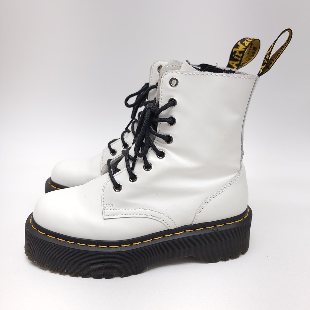 Dr Martens Jadon Platform White Leather Combat Boots‎ Side Zip Womens Size 7 Doc